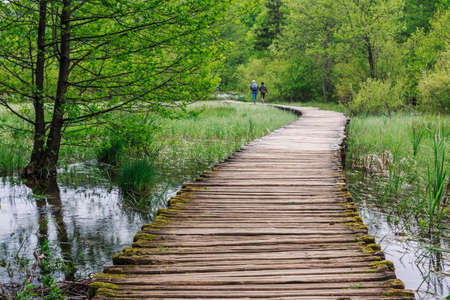 Boardwalk in the park Plitvice lakes, Croatiaの写真素材