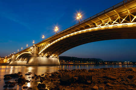 Margaret bridge at dusk in Budapest - Hungaryの写真素材