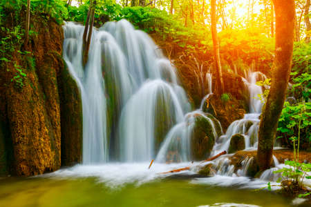 Waterfall in national park. Plitvice, Croatiaの写真素材