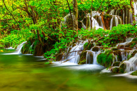 Waterfalls in Plitvice National Park, Croatiaの写真素材