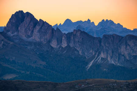 Layers of mountain Dolomites autumn in South Tyrol. Italyの写真素材