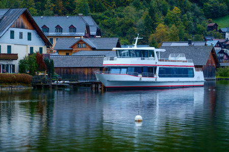 Little famous village Hallstatt with Hallstatter See in the Austrian Alps, region of Salzkammergut, Austriaの写真素材