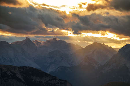 Mountains Panorama of the Dolomites at Sunrise with clouds.Italyの写真素材
