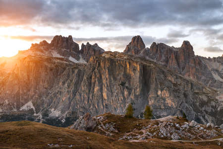 Autumn scene. Tofana in the Dolomite alps, Italyの写真素材