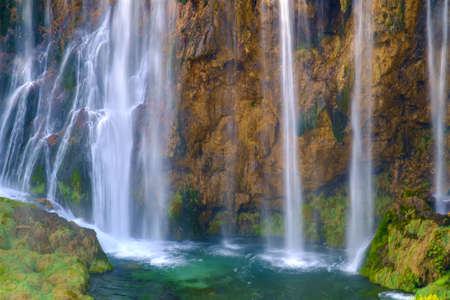 Beautiful waterfall at Plitvice National Park in Croatiaの写真素材