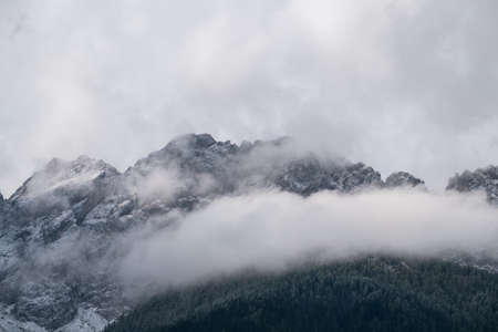 Misty mountain scene in Dolomites mountain Italy, Europeの写真素材