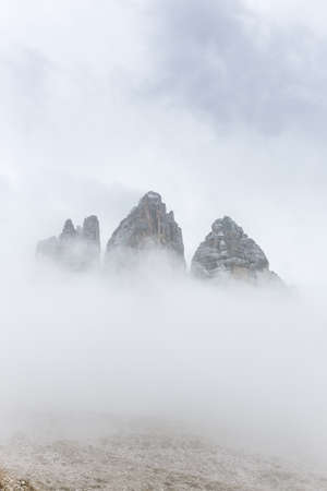 Misty mountain scene in Dolomites mountain Italy, Europeの写真素材