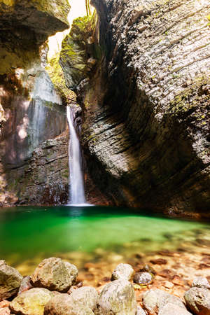 Beautiful Kozjak waterfall, Triglav national park, Sloveniaの写真素材