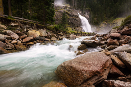 Krimml waterfall in mountains. National park Hohe Tauern, Austria, Europe