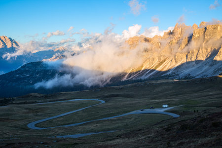 Mountain road in Italy Alps,Passo Giau,  South Tirol, Dolomites, Italy