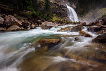 Krimml waterfall in mountains. National park Hohe Tauern, Austria, Europeの写真素材