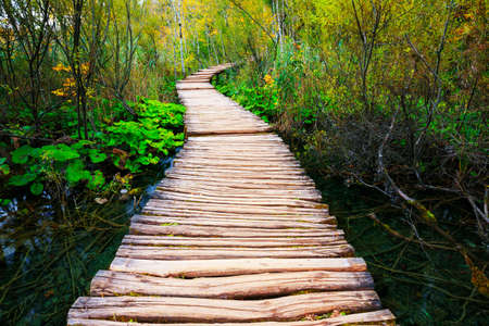 Boardwalk in the park Plitvice lakes, Croatiaの写真素材