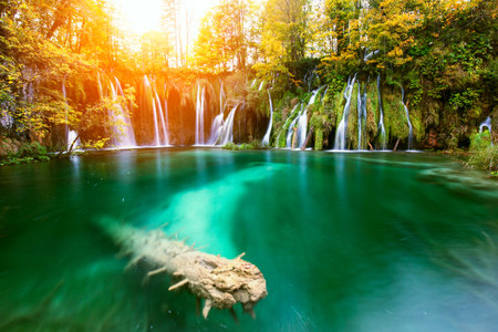 Waterfalls of Plitvice National Park in Croatiaの写真素材