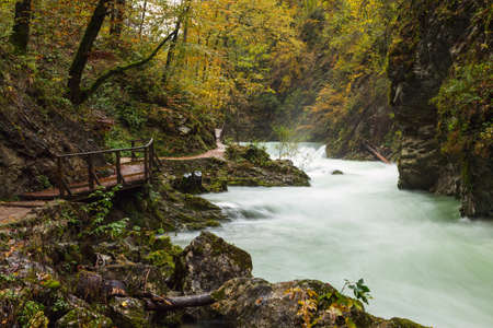 Vintgar gorge and wooden path near Bled, Slovenia.Europeの写真素材