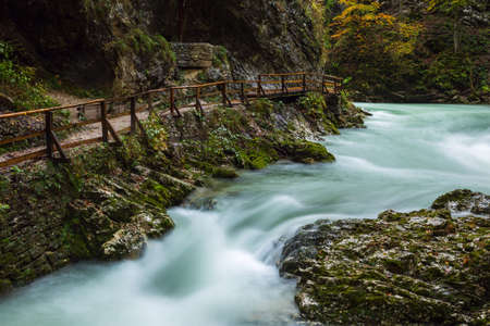 Vintgar gorge and wooden path near Bled, Slovenia.Europeの写真素材