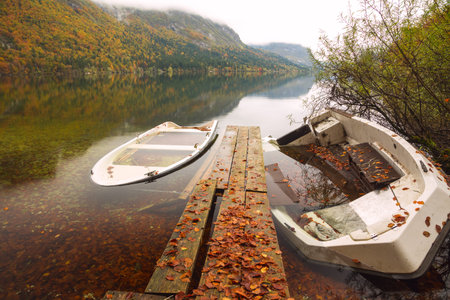 Beautiful autumn scenery at lake Bohinj, Triglav National Park, Julian Alps, Slovenia