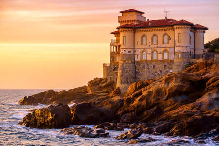 Beautiful sunset near Boccale Castle on Tuscany coast near Livorno. Italyの写真素材