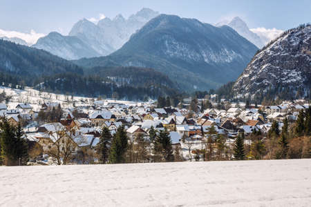 Little village Mojstrana below Julian Alps-Sloveniaの写真素材
