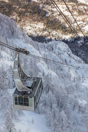 Cable car lift near Vogel ski center in Julia Alps, Sloveniaの写真素材