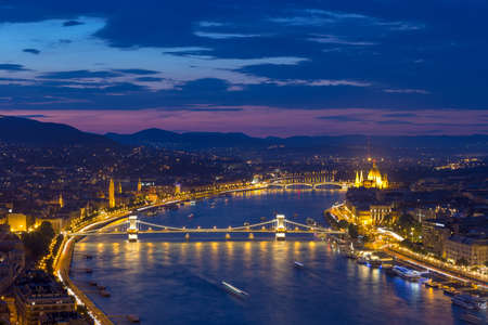 Aerial view of danube river and city view in Budapest, Hungaryの写真素材