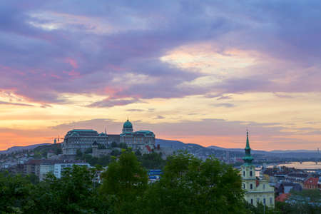 Aerial view of Budapest Castle at Sunset, Hungaryの写真素材
