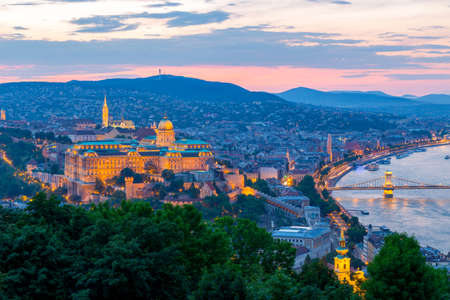 Aerial view of Budapest Castle at Sunset, Hungaryの写真素材
