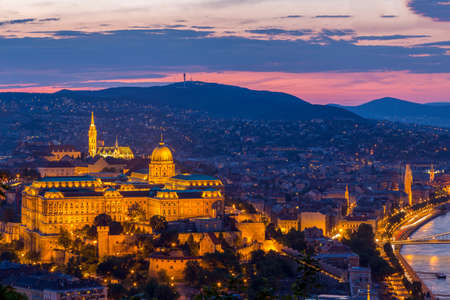 Aerial view of Budapest Castle at Sunset, Hungaryのeditorial素材