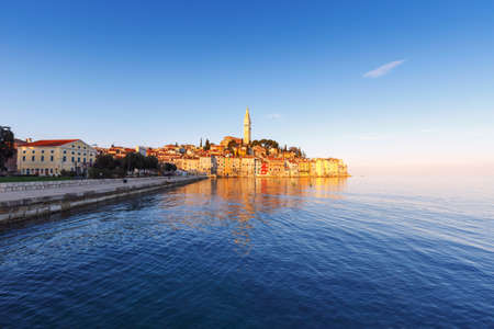 Beautiful sunset at Rovinj in Adriatic sea coast of Croatia, Europeの写真素材