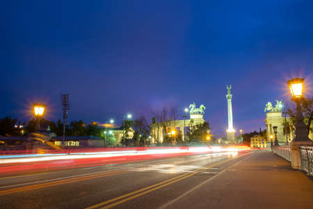 Evening View. Heroes' Square monument in Budapest, Hungaryの写真素材