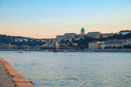Beautiful view. Chain Bridge (Lanchid) and Royal palace in Budapest, Hungaryのeditorial素材