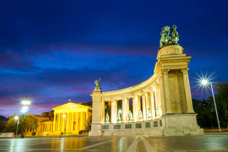 Evening View. Heroes' Square monument in Budapest, Hungaryのeditorial素材