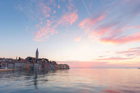 Beautiful sunset at Rovinj in Adriatic sea coast of Croatia, Europeの写真素材