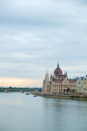 Hungarian parliament building and Danube river, Budapest, Hungaryの写真素材