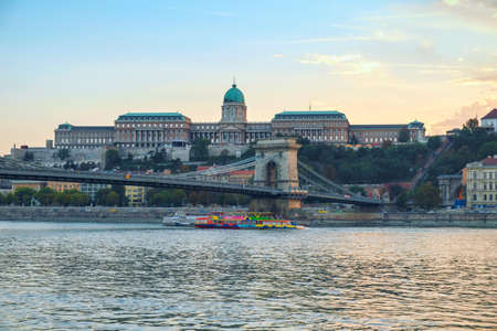 Beautiful view. Chain Bridge (Lanchid) and Royal palace in Budapest, Hungaryの写真素材