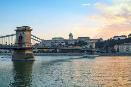 Beautiful view. Chain Bridge (Lanchid) and Royal palace in Budapest, Hungaryのeditorial素材