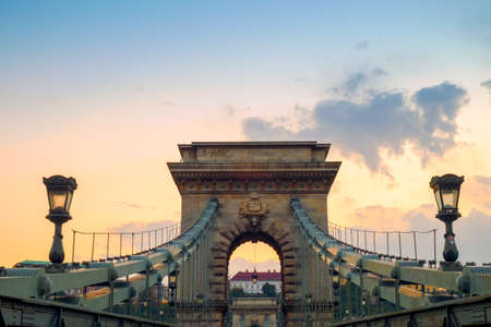Chain bridge on Danube river in Budapest city. Hungary.のeditorial素材