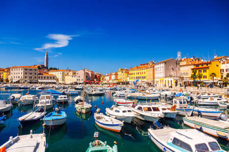Harbour and marina in wonderful romantic old town of Rovinj Istrian Peninsula,Croatia,Europeの写真素材