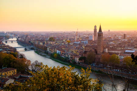 Beautiful sunset aerial view of Verona,  Italy.のeditorial素材