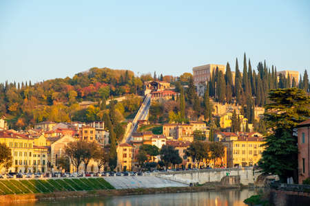 Verona cityscape view on the Adige riverside, Veneto region, Italy.の写真素材