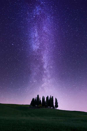 Tuscany, under a starry sky, and a beautiful Milky Wayの写真素材