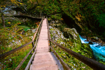 Beautiful famous Vintgar Gorge near Bled, Sloveniaの写真素材