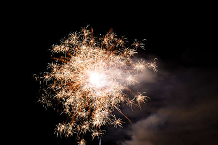 Festive celebration firework lights in the dark night skyの写真素材
