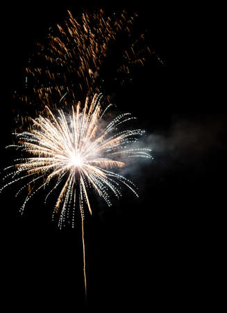 Festive celebration firework lights in the dark night skyの写真素材