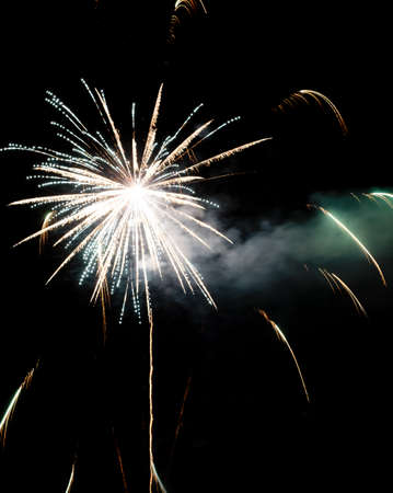 Festive celebration firework lights in the dark night skyの写真素材