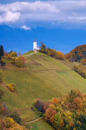 Catholic Church of St. Primoz and Felician in Slovenia near Jamnikの写真素材
