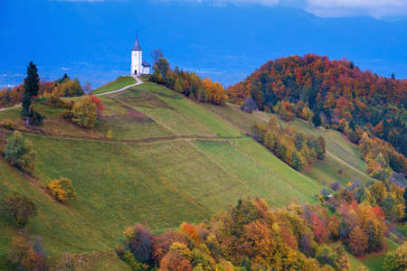 Catholic Church of St. Primoz and Felician in Slovenia near Jamnikの写真素材