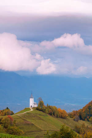 Catholic Church of St. Primoz and Felician in Slovenia near Jamnikの写真素材