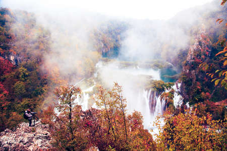 Rainy day in Plitvice National Park in Croatiaの写真素材