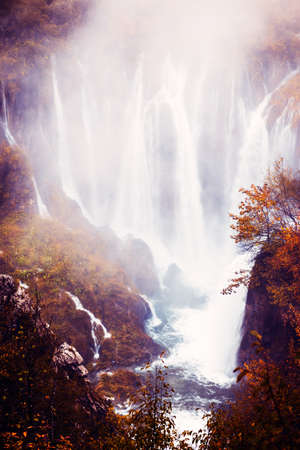 Rainy day in Plitvice National Park in Croatiaの写真素材