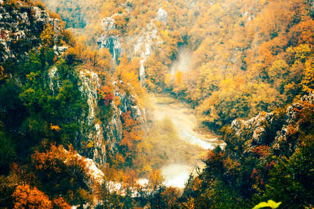 Rainy day in Plitvice National Park in Croatiaの写真素材